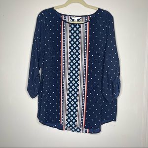 Crofts & Barrow Polka Dot Patterned Bubble Sleeve Blouse Size XL